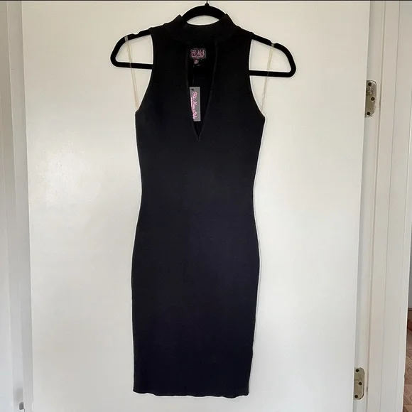 Hot Miami Styles | Dresses | Hot Miami Styles Mock Neck Cutout Midi Dress  Black Ribbed Medium | Poshmark